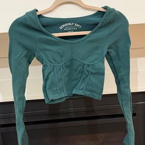 Aeropostale Teal Long-Sleeve Seamless Crop Top